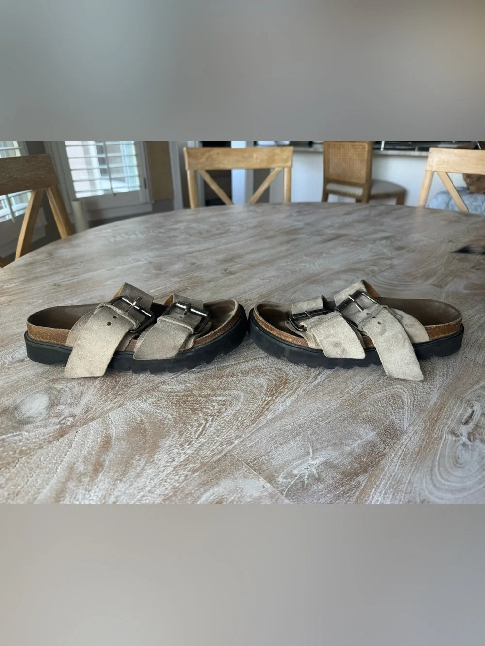 Mikuta beige suede buckle sandals